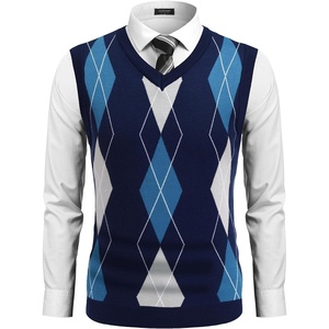 image:imageCOOFANDY Mens Sleeveless V Neck Pullover Sweater Argyle Knit Vest SweatersGw263 Blue and Gray Plaid