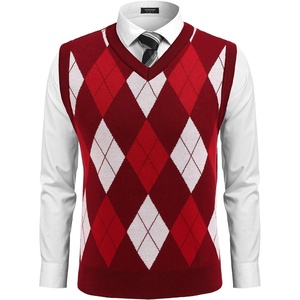 image:imageCOOFANDY Mens Sleeveless V Neck Pullover Sweater Argyle Knit Vest SweatersGw572 Red and White