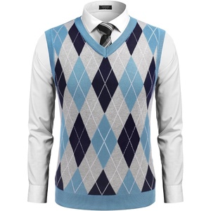 image:imageCOOFANDY Mens Sleeveless V Neck Pullover Sweater Argyle Knit Vest SweatersLight Blue