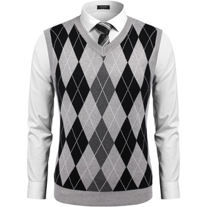image:imageCOOFANDY Mens Sleeveless V Neck Pullover Sweater Argyle Knit Vest SweatersLight Grey