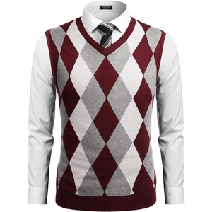 image:imageCOOFANDY Mens Sleeveless V Neck Pullover Sweater Argyle Knit Vest SweatersWine Red