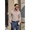 image:imageCOOFANDY Mens Button Down Long Sleeve Plaid Cotton Wrinkle Free Dress ShirtKhaki