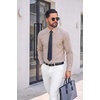 image:imageCOOFANDY Mens Button Down Long Sleeve Plaid Cotton Wrinkle Free Dress ShirtKhaki