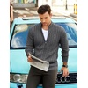 image:imageCOOFANDY Mens Cardigan Sweater Cable Knitted Full Zip Sweaters with PocketsHeathered Black