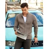 image:imageCOOFANDY Mens Cardigan Sweater Cable Knitted Full Zip Sweaters with PocketsHeathered Brown