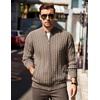 image:imageCOOFANDY Mens Cardigan Sweater Cable Knitted Full Zip Sweaters with PocketsHeathered Brown