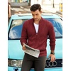 image:imageCOOFANDY Mens Cardigan Sweater Cable Knitted Full Zip Sweaters with PocketsWine Red