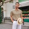 image:imageCOOFANDY Mens Knit Polo Shirts Casual Short Sleeve Button Down Polo ShirtEkhaki White Striped
