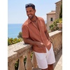image:imageCOOFANDY Mens Short Sleeve Cotton Button Down Shirts Linen Beach ShirtsDark Burnt Orange