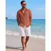 image:imageCOOFANDY Mens Short Sleeve Cotton Button Down Shirts Linen Beach ShirtsDark Burnt Orange