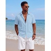image:imageCOOFANDY Mens Short Sleeve Cotton Button Down Shirts Linen Beach ShirtsLight Blue