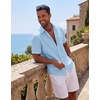 image:imageCOOFANDY Mens Short Sleeve Cotton Button Down Shirts Linen Beach ShirtsLight Blue