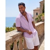 image:imageCOOFANDY Mens Short Sleeve Cotton Button Down Shirts Linen Beach ShirtsLilac