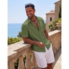 image:imageCOOFANDY Mens Short Sleeve Cotton Button Down Shirts Linen Beach ShirtsOlive Green