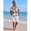 image:imageCOOFANDY Mens Short Sleeve Cotton Button Down Shirts Linen Beach ShirtsPalm Leaf Printnavy
