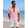 image:imageCOOFANDY Mens Short Sleeve Cotton Button Down Shirts Linen Beach ShirtsPink