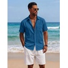 image:imageCOOFANDY Mens Short Sleeve Cotton Button Down Shirts Linen Beach ShirtsSea Blue
