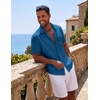 image:imageCOOFANDY Mens Short Sleeve Cotton Button Down Shirts Linen Beach ShirtsSea Blue