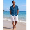 image:imageCOOFANDY Mens Short Sleeve Cotton Button Down Shirts Linen Beach ShirtsSea Blue