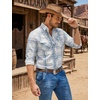 image:imageCOOFANDY Mens Western Cowboy Shirts Casual Button Down Shirt Long SleeveLight Blue Plaid