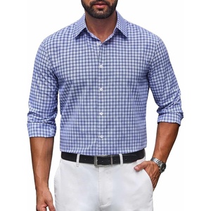 image:imageCOOFANDY Mens Button Down Long Sleeve Plaid Cotton Wrinkle Free Dress ShirtBlue  Check