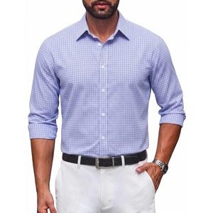 image:imageCOOFANDY Mens Button Down Long Sleeve Plaid Cotton Wrinkle Free Dress ShirtBlue White Gingham