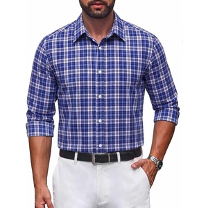 image:imageCOOFANDY Mens Button Down Long Sleeve Plaid Cotton Wrinkle Free Dress ShirtNavy