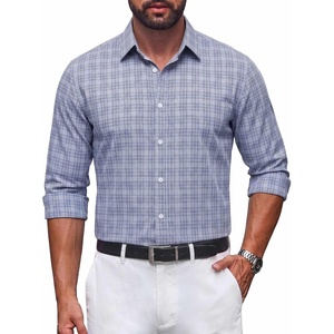 image:imageCOOFANDY Mens Button Down Long Sleeve Plaid Cotton Wrinkle Free Dress ShirtNavy Blue Gingham