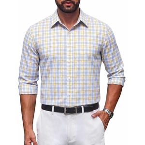 image:imageCOOFANDY Mens Button Down Long Sleeve Plaid Cotton Wrinkle Free Dress ShirtYellow