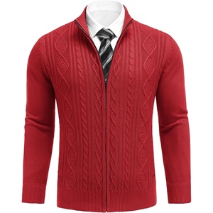 image:imageCOOFANDY Mens Cardigan Sweater Cable Knitted Full Zip Sweaters with Pockets02 Wine Red