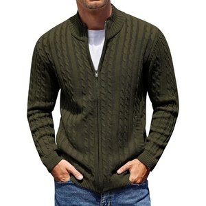 image:imageCOOFANDY Mens Cardigan Sweater Cable Knitted Full Zip Sweaters with PocketsArmy Green
