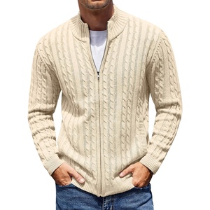 image:imageCOOFANDY Mens Cardigan Sweater Cable Knitted Full Zip Sweaters with PocketsBeige