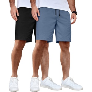 image:imageCOOFANDY Mens Casual Shorts Cotton Elastic Waist Drawstring Summer Shorts2 Pack  Black  Denim Blue