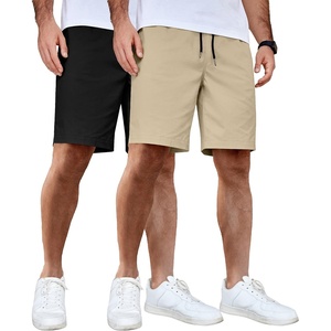 image:imageCOOFANDY Mens Casual Shorts Cotton Elastic Waist Drawstring Summer Shorts2 Pack  Black  Khaki