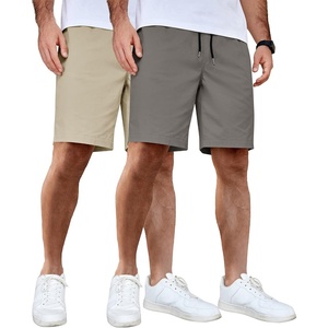 image:imageCOOFANDY Mens Casual Shorts Cotton Elastic Waist Drawstring Summer Shorts2 Pack  Dark Grey  Light Khaki