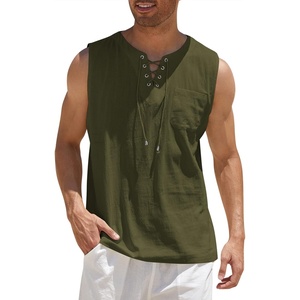 image:imageCOOFANDY Mens Cotton Linen Sleeveless Shirts Casual Tank Top Beach TunicArmy