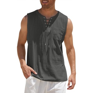 image:imageCOOFANDY Mens Cotton Linen Sleeveless Shirts Casual Tank Top Beach TunicCharcoal