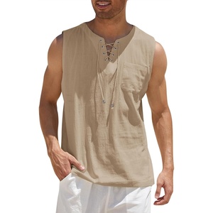 image:imageCOOFANDY Mens Cotton Linen Sleeveless Shirts Casual Tank Top Beach TunicKhaki