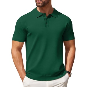 image:imageCOOFANDY Mens Knit Polo Shirts Casual Short Sleeve Button Down Polo ShirtDark Green