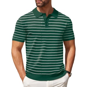 image:imageCOOFANDY Mens Knit Polo Shirts Casual Short Sleeve Button Down Polo ShirtFdark Green Striped