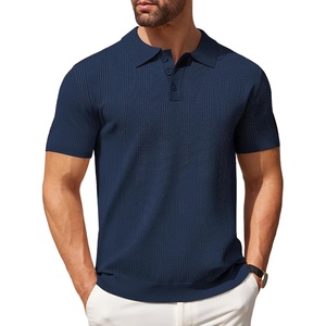 image:imageCOOFANDY Mens Knit Polo Shirts Casual Short Sleeve Button Down Polo ShirtHnavy Blue Ribbing