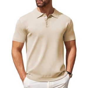image:imageCOOFANDY Mens Knit Polo Shirts Casual Short Sleeve Button Down Polo ShirtLight Khaki
