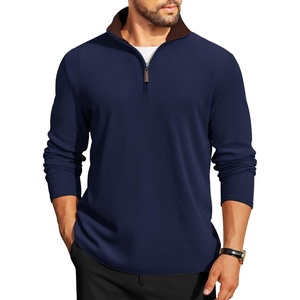 image:imageCOOFANDY Mens Quarter Zip Pullover Contrast Collar Corduroy SweatshirtNavy Blue  Brown