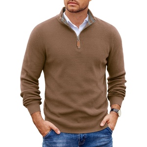 image:imageCOOFANDY Mens Quarter Zip Pullover Sweater Casual Mock Neck Knit PoloAsh Brown
