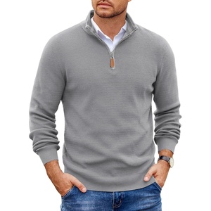 image:imageCOOFANDY Mens Quarter Zip Pullover Sweater Casual Mock Neck Knit PoloLight Gray