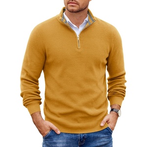 image:imageCOOFANDY Mens Quarter Zip Pullover Sweater Casual Mock Neck Knit PoloYellow