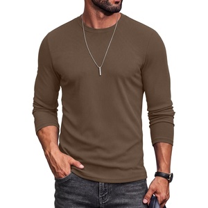 image:imageCOOFANDY Mens Ribbed TShirts Muscle Fit Long Sleeve Casual Crew Neck Tee ShirtsBrown