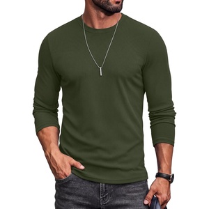 image:imageCOOFANDY Mens Ribbed TShirts Muscle Fit Long Sleeve Casual Crew Neck Tee ShirtsDark Army Green