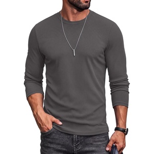 image:imageCOOFANDY Mens Ribbed TShirts Muscle Fit Long Sleeve Casual Crew Neck Tee ShirtsDark Gray