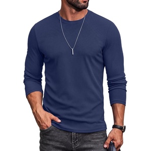 image:imageCOOFANDY Mens Ribbed TShirts Muscle Fit Long Sleeve Casual Crew Neck Tee ShirtsNavy Blue